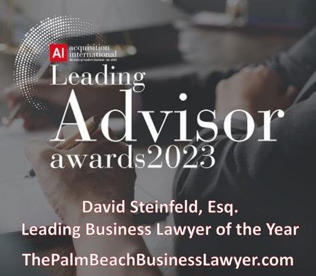 David Steinfeld was named the Leading Business Lawyer of the Year for 2023 in Florida www.ThePalmBeachBusinessLawyer.com