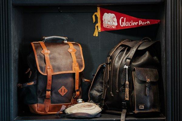 Leather and waxed canvas backpacks