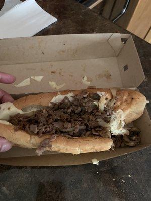 Cheesesteak: Missing sauce, ripped bread and skimpy for price