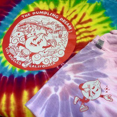 Tie-dyed screen printed shirts for @cali.dumpling