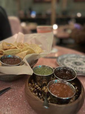 Chips and assorted salsas