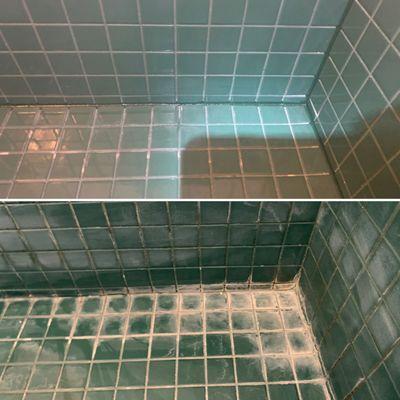 Before and after tile shower mineral removal