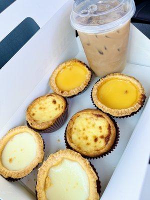 Egg tarts, Portuguese tarts, White egg tarts, HK style milktea. Yummy.