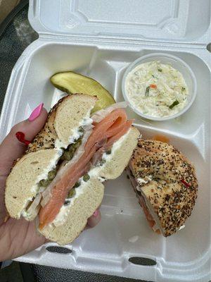 Lox sandwich on everything bagel