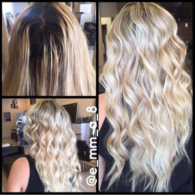 Before and after blond hair , hair cut layered, style waves