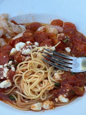 Shrimp with angel hair past