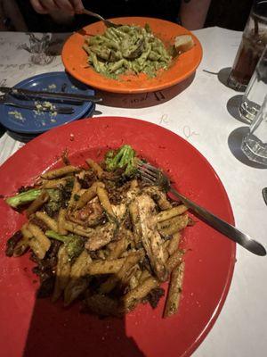 Sun dried tomato penne, and a penne Isabella with chicken added and also creamy pesto sauce!