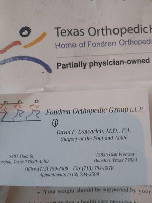 Dr Loncarich's business card.  A real pro!