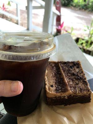 Delicious cold brew coffee and an espresso brownie!