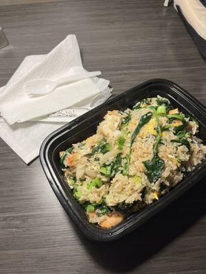 Tofu Thai Fried Rice Dinner with spinach and broccoli added