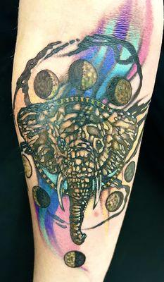 Elephant, galaxy, moons phases, coverup