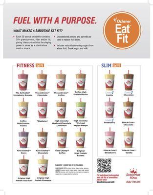 Eat Fit approved menu options at Smoothie King. The Eat Fit seal indicates the healthiest options | OchsnerEatFit.com