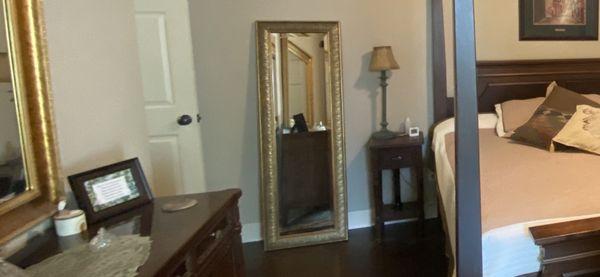 Our mirror above the dresser- beveled glass and gold leaf