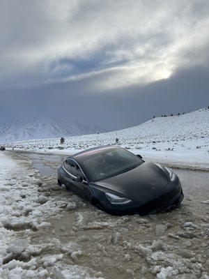 Car submerged in ice slush water for 45-60 minutes.