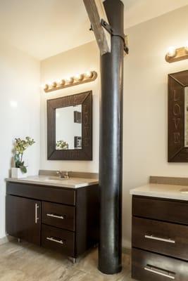 Double sinks with original cast iron columns