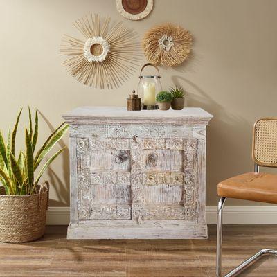 Mogul interior Vintage carved Indian door credenza