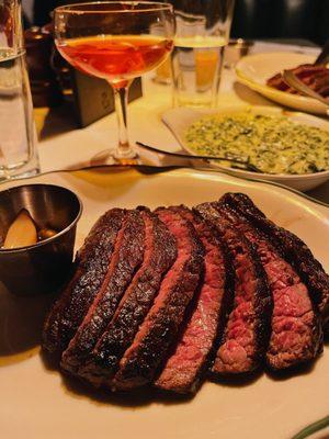 Steak, cocktail, salad