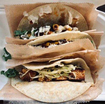 Kale Mushroom Corn Taco and Sriracha Miso Tofu Taco