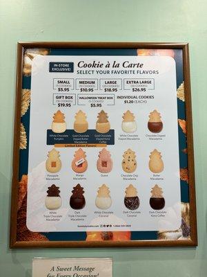 Cookies a la carte menu 10/16/2022