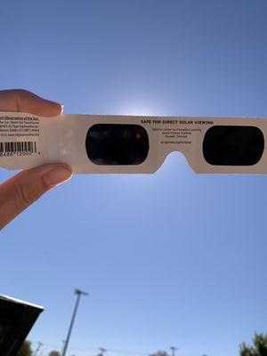 Solar eclipse glasses provided by the Summerglen Library!