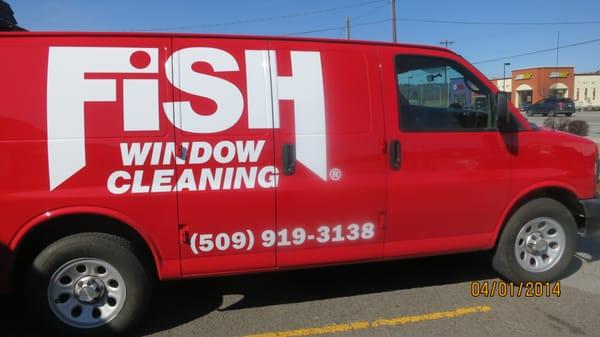 Look for the Red Fish Window Cleaning van in your area.  509-919-3138