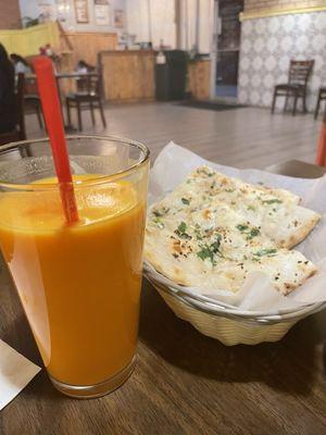 Mango Lassi, Garlic Naan