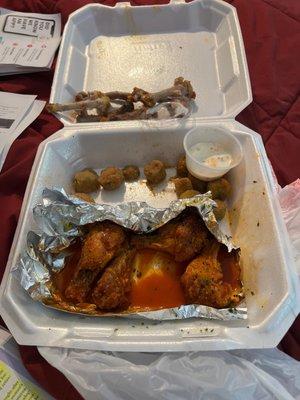 It was... Mild 2 Flavor Party Wings with dry lemon pepper, fried Okra