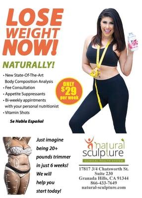 Dermix now carry's Natural Sculpture weight loss supplements and diet programs!! Call today and set up a appt!! 818-624-8038