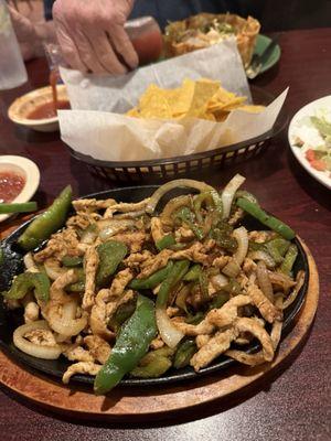 Dinner portion of chicken fajitas for one