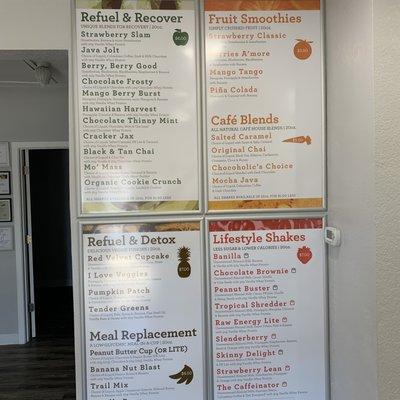 Signs for all smoothies based on color categories.