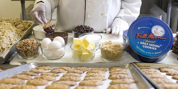 Half-Moon Cookies are baked fresh daily.