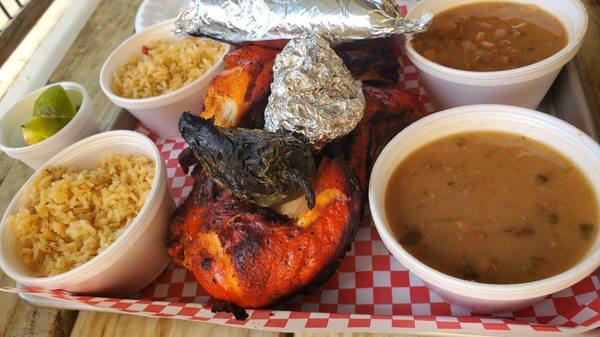 Whole Chicken platter, enough for two people. Just under 17 bucks.  Corn Tortillas were really good!