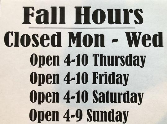 New fall hours