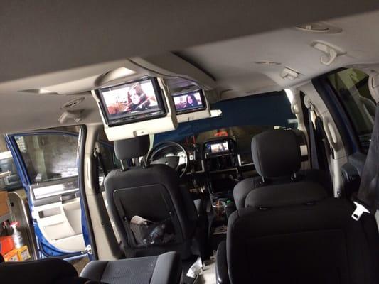 Rear entertainment flip down monitors in 2010 dodge caravan.