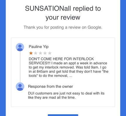 Owner's response to my google review