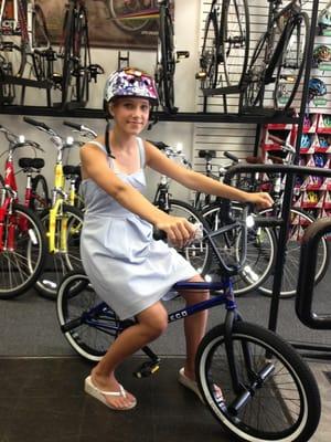 happy camper with her new Fit Bike Co bmx laced with Animal Butcher pegs @grovestreetbicycles !