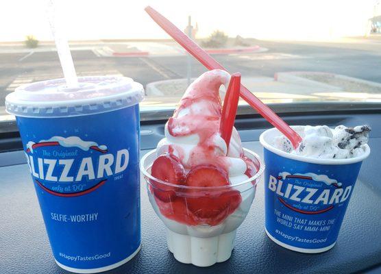 Tripleberry Julius, Strawberry Sundae, and a Mini Oreo Cookie Blizzard. (Blizzard free for filling out survey) Awesome service as usual!!!