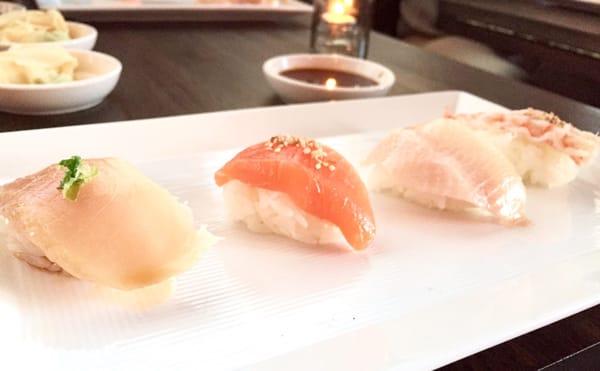 Albacore, Salmon, Yellowtail, Nozawa Shrimp Sushi