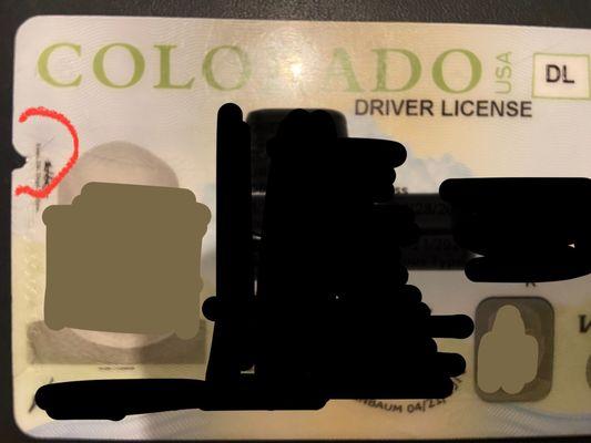 Damaged Colorado Driver License