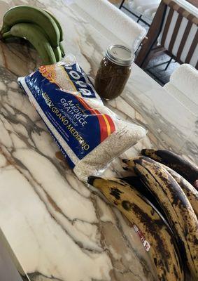 Homemade Sofrito, green bananas, plantains, rice