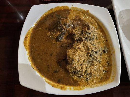 Half and Half of Egusi and Ogbono with Pomo (Cow Skin)