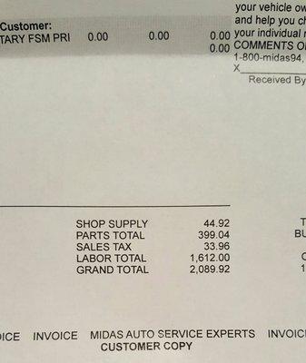 Over 2100 spent for different services and I'm left with issues that are just as critical to repair. What a joke for a group of "mechanics"