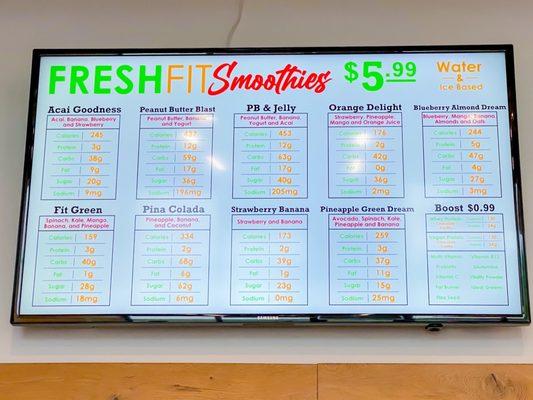 Smoothie menu