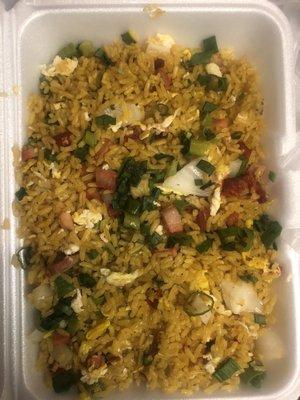 Pork Fried Rice with added eggs, green onions and extra meat..