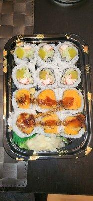 Custom California Roll (pickle, cucumber and Crab meat) and Sweet Potato Roll