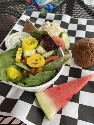 Chicken salad and side salad