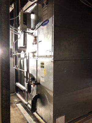 Here is a 25 ton Carrier Air Handler we installed for one of our commercial clients.