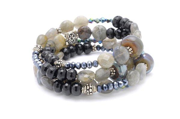 Onyx, Labradorite, Pyrite and Glass Bead Wrist Wrap