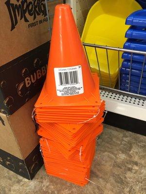 Mini-cones sold in pairs. They can come in handy for spill zones, or to cordon off any other temporary danger zones.