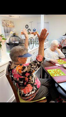 Playing Bingo with the Trinity church at Great Grands Assistant living.